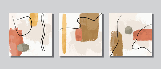 Set 3 illustration vector EPS print hand draw painted abstract shapes geometry contemporary aesthetic mid century modern art Scandinavian nordic design style © Farhan