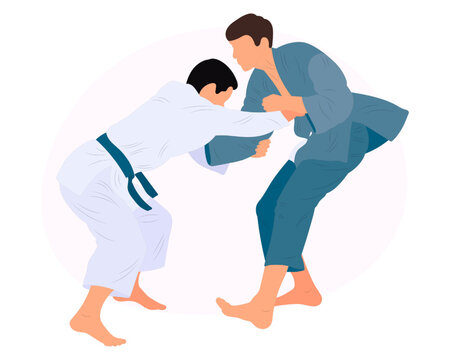Athlete judoist, judoka, fighter in a duel, fight, match. Judo sport, martial art. Flat style.