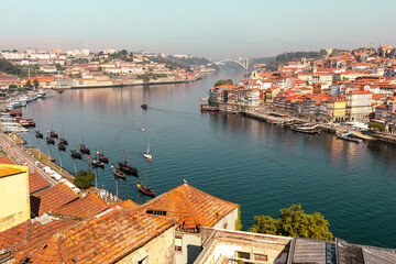 Obraz premium Porto old town skyline from across the Douro River. Porto. Portugal. 