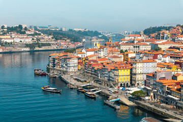 Fototapeta na wymiar Porto old town skyline from across the Douro River. Porto. Portugal. 