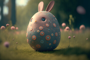 Cute easter bunny egg with flowers