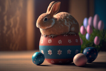 Easter bunny on flower painted easter egg