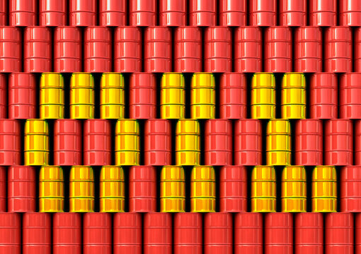 Oil Cans Stacked in Shape of Letters