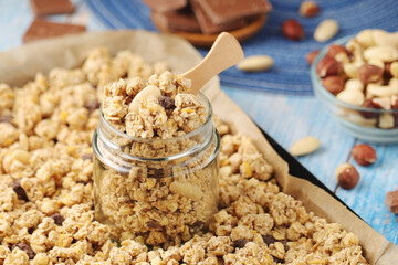 Homemade granola with nuts and chocolate	