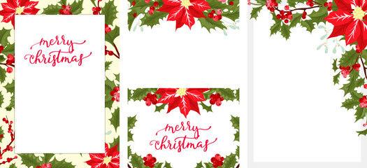 Christmas season card design, vector illustration. Winter holiday merry christmas background, floral drawing frame. Greeting invitation collection