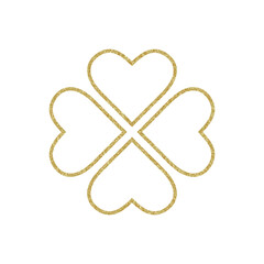 illustration of four leaf clover with golden outline, which represents good luck and happiness. Perfect for symbols, templates, clip art, designs, concepts, etc