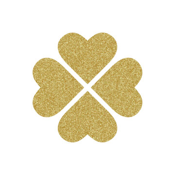 silhouette illustration of four leaf clover in golden color, which symbolizes good luck and happiness. Perfect for symbols, templates, clip art, designs, concepts, elements, etc