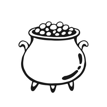 Magic cauldron. Hand drawn vector illustration isolated on white background.