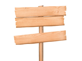 Blank wooden sign post with copy space on the pole. Signpost isolated png with transparency