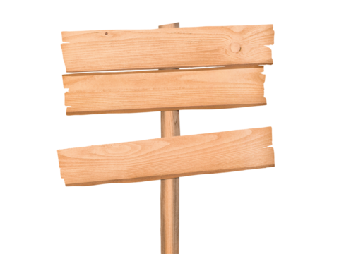 Blank wooden sign post with copy space on the pole. Signpost isolated png with transparency - Powered by Adobe
