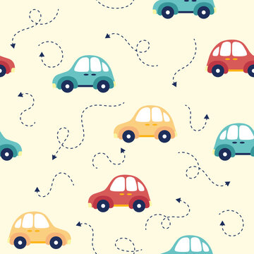 Vector children's pattern with cars and arrows
