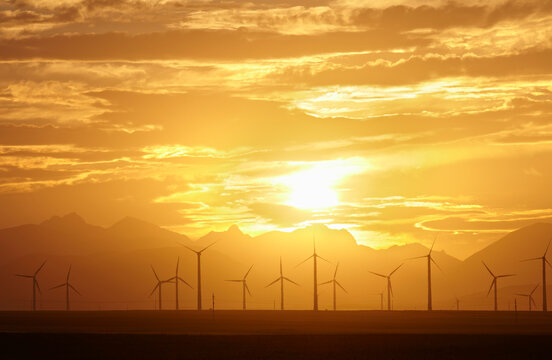 Sunset and Wind Turbines, Pincher Creek, Alberta, Canada