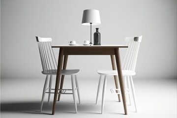 Fototapeta na wymiar minimalist dining room furniture, only chair and table, interior