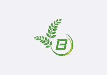 Laurel wreath green leaf logo and Vintage wheat logo design monogram with the letters and alphabets