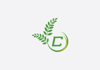 Laurel wreath green leaf logo and Vintage wheat logo design monogram with the letters and alphabets