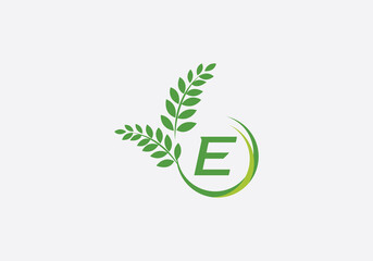 Laurel wreath green leaf logo and Vintage wheat logo design monogram with the letters and alphabets