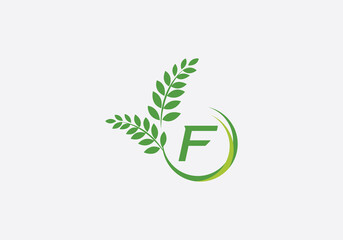Laurel wreath green leaf logo and Vintage wheat logo design monogram with the letters and alphabets
