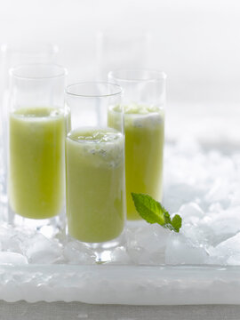 Green Gazpacho in Glasses on Ice