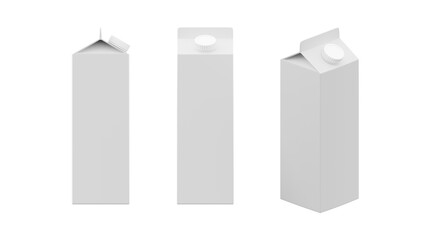 mock up set of blank packaging boxes milk on whie, 3d rendering milk boxes png transparent