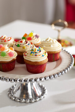 Cupcakes on Cake Stand for Party, Studio Shot