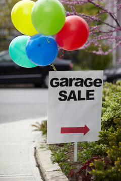 Garage Sale Sign with Balloons, Toronto, Ontario, Canada