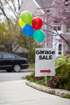 Garage Sale Sign with Balloons, Toronto, Ontario, Canada