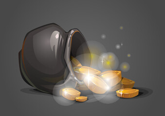 Pot of gold coins, vector image