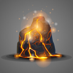 Lava stone with lights, vector image