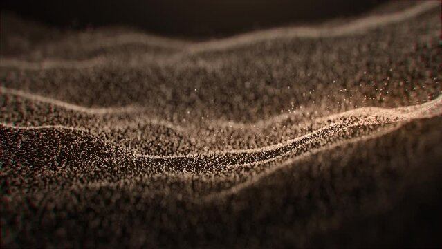 Flow orange color particles flashing micro crystals small molecules moving galaxy space, neon animation textured surface. 3D futuristic motion design hi-tech background display business presentation