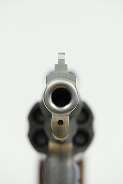 Close-up of Gun Barrel of Smith and Wesson Revolver