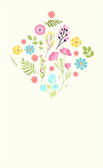 Floral card happy spring, poster flyer with flower design, vector illustration. Hello spring, decoration in frame, nature background and lettering.