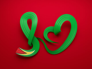 Guyana flag, making heart shape 3d illustration