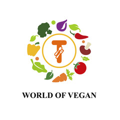 Initial Letter T with Colorful Vegetable Icon for vegetarian, vegan, organic farm store Logo Idea Template