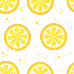 Seamless pattern model with lemon slices and drops.