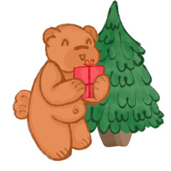 bear and christmas tree