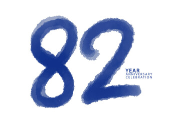 82 year anniversary celebration blue color logotype vector, 82 number design, 82th Birthday invitation, logo number design vector illustration, blue logo brushstroke illustration