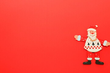toy Santa Claus red background, Christmas, New Year