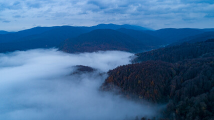 Aerial view of foggy mountain in Bolu,TURKEY.