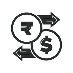 Vector illustration. Currency exchange. Money conversion. Rupee to dollar icon isolated on white background. Dollar to rupee exchange icon with arrow	