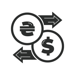 Vector illustration. Currency exchange. Money conversion. Hryvnia to dollar icon isolated on white background. Dollar to hryvnia exchange icon with arrow	
