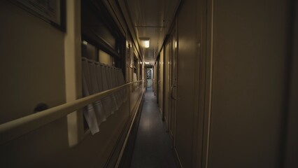 Train compartment corridor in Russia.