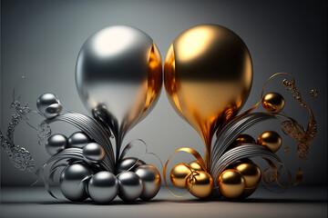 Shiny, Reflective Gold and Silver Balloon Centerpieces Generative AI