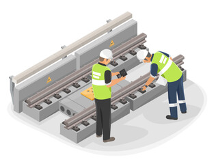 Railway Engineer Inspector inspect engineering construction of SkyTrain Bridge after maintenance isometric isolated