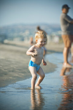 Little Boy Playing on the Beach, Mission Bay, San Diego, California, USA