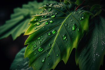 Fototapeta premium close-up of a green leaf with raindrops