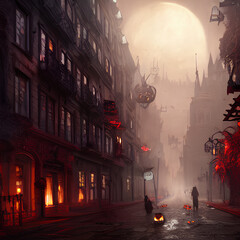 halloween night in the city, AI generated
