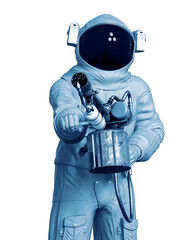 astronaut is holding a flamethrower front view