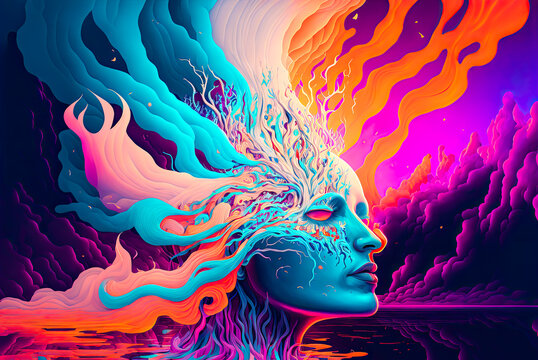 Face, woman, psychic waves. Generative AI