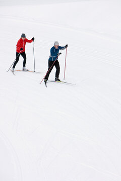 Couple Cross Country Skiing, Whistler, British Columbia, Canada