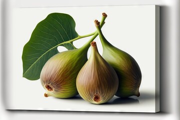 three figs with leaves on a white background with a white background and a white background with a white background.